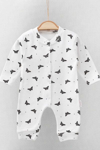 dinamik çocuk Butterfly Printed Baby Girl Jumpsuit - 100% Cotton, Flexible, 1-3-6 Months