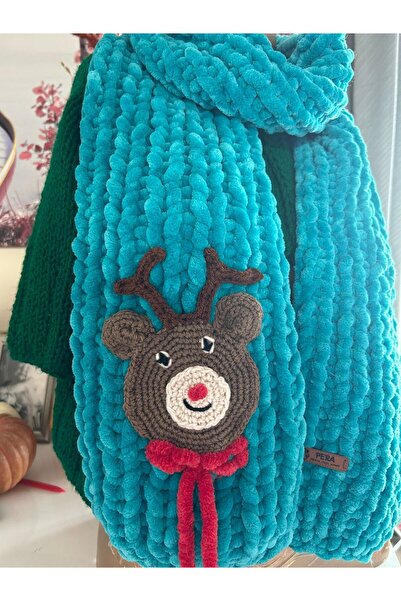 PERA ÖRGÜ SANATI EL ÖRGÜSÜ YILBAŞI TEMALI GEYİKLİ ATKI