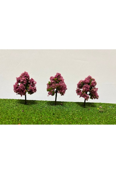 maketsunum 5 cm 3 adet yuvarlak formlu Erguvan maket ağaç