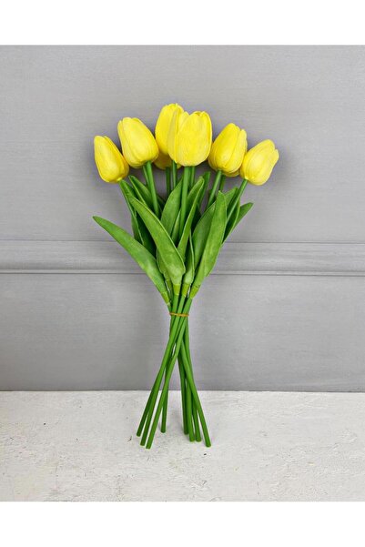 PEKİBU باقة مكونة من 10 عبوات من زهور التيوليب الرطبة الاصطناعية، ذات جودة أولى باللون الأصفر