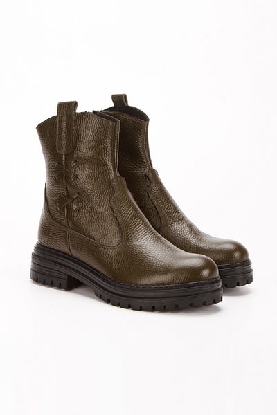 elvinshoes Elena Genuine Leather Women's Green Boots