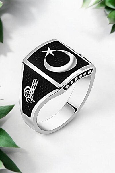Moda Gümüş 925 Ayar Gümüş Erkek Yüzüğü - Ay Yıldızlı Türk Bayrağı ve Osmanlı ...