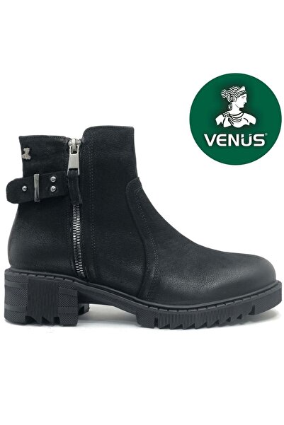 Venüs Huzey Hakiki Deri Kaymaz Taban Ortopedik Kadın Bot SİYAH
