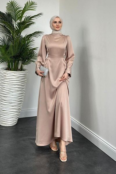 MERVEN AKYÜZ Emora Ecru Satin Dress - Belted