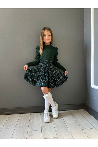 Yavrumsa Girl's Red Badi and Plaid Skirt Set