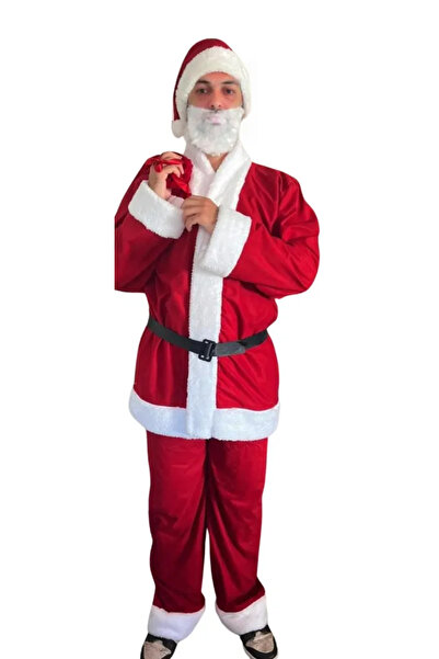 DilekKostüm Lüx 6 Parça Noel BABA Kostümü  İthal Kadife ve Kürklü Kumaştan Çanta Hediyeli