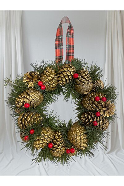 Marrone Златна коледна украса от борови шишарки Златна коледна украса за маса...