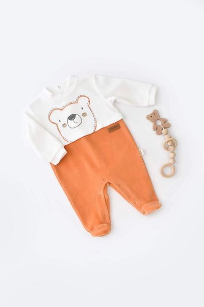 BabyCosy Salopetă pentru bebeluși din catifea Teddy - 80% bumbac organic, seria nou-născut, cu picioare - Csyk6012