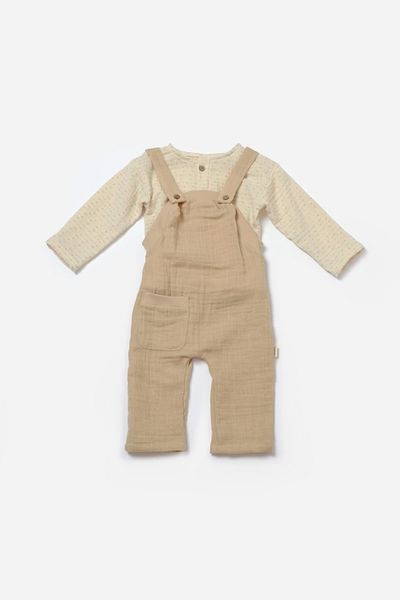 BabyCosy Set pulover organic cu mânecă lungă și salopetă