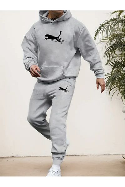 YOHO SPORT Σετ αθλητικών φόρμες με κουκούλα Leopard Panther - Ροζ και βαμβακερό, μαλακό σετ 2