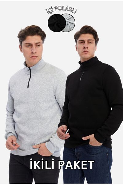 SİETE Hanorac din bumbac fleece cu croială relaxată - jumătate cu fermoar, guler ridicat