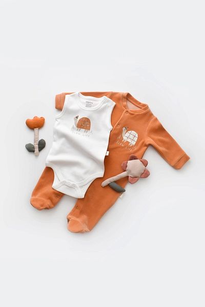 BabyCosy Set de salopete și body cu picioare din catifea pentru bebeluși, 80% bumbac organic, seria pentru bebeluși și nou-născuți - Csyk6021