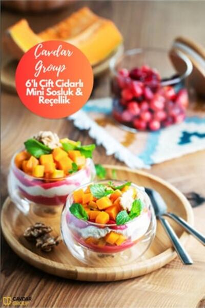 NOVAFACE STD 6'lı Çift Cidarlı Mini Sosluk & Reçellik 6 Adet Cam Mini Drajeli...