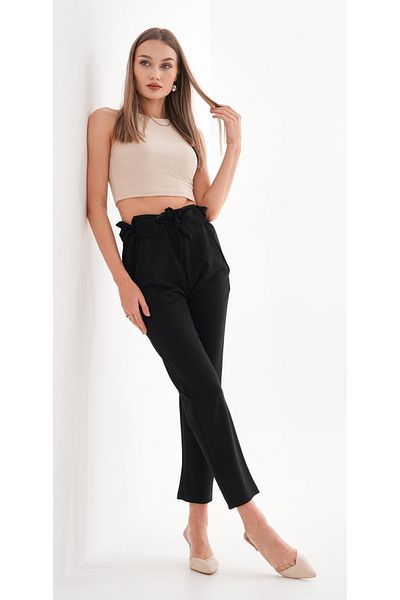 DEVRİMAY TEKSTİL Women's Black High Waist Full Lycra Pocket Elastic Waist Carrot Cut Crepe Pants