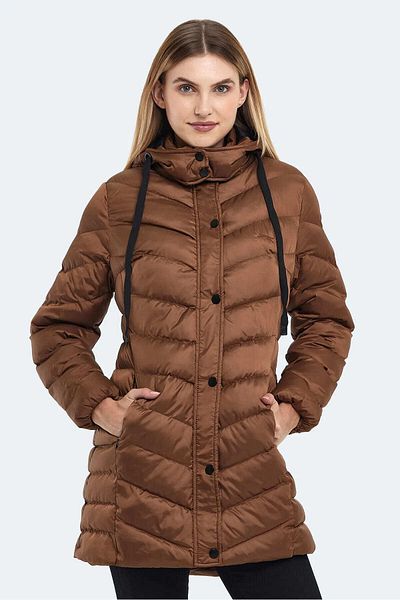 Slazenger Gwen Jacket Tan Women's Long Puffer Parka Coat