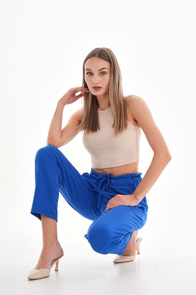 DEVRİMAY TEKSTİL Women's Saks High Waist Full Lycra Pockets Elastic Waist Carrot Cut Crepe Pants
