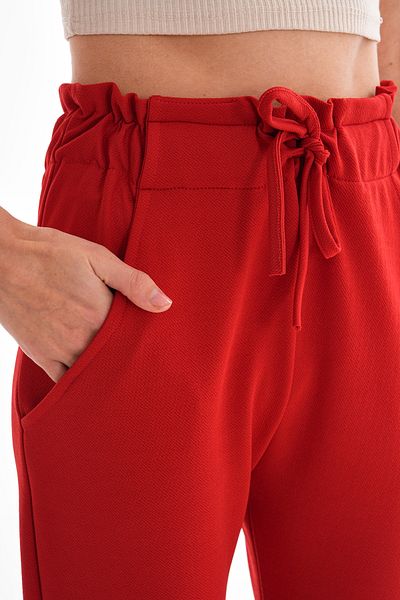 DEVRİMAY TEKSTİL Women's Red High Waist Full Lycra Pocket Elastic Waist Carrot Cut Crepe Pants