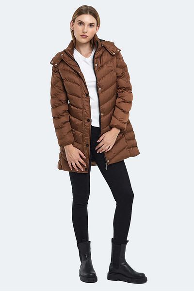 Slazenger Gwen Jacket Tan Women's Long Puffer Parka Coat