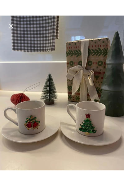 Sillage Home New Year's Coffee Cup Set for 2 People, New Year's Cup Set for 2 People 4 Pieces