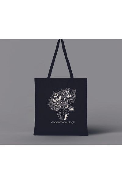 GİFTORA Van Gogh Sunflower Vase Printed Raw Cloth Black Shoulder Bag