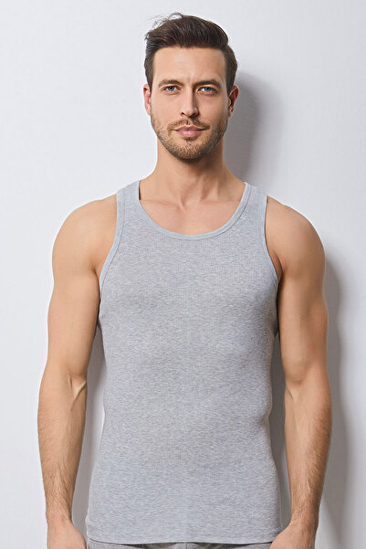 Svm Чоловічий сірий трикотажний топ з круглим вирізом