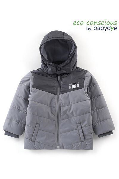 Babyoye Babyoye Quilted Metallic Full Sleeves Hooded Jacket - Grey