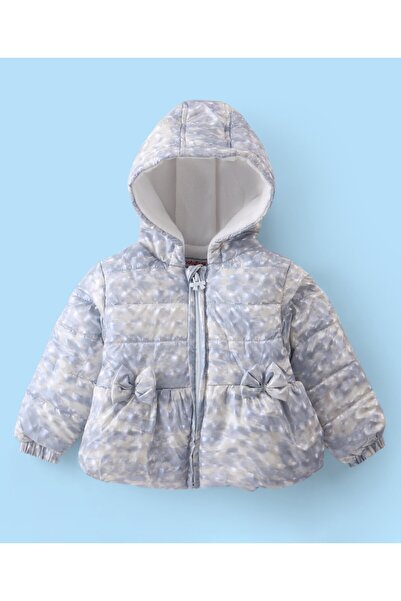 Babyhug Babyhug Woven Full Sleeves Padded Hooded Jacket with Bow Applique - Blue