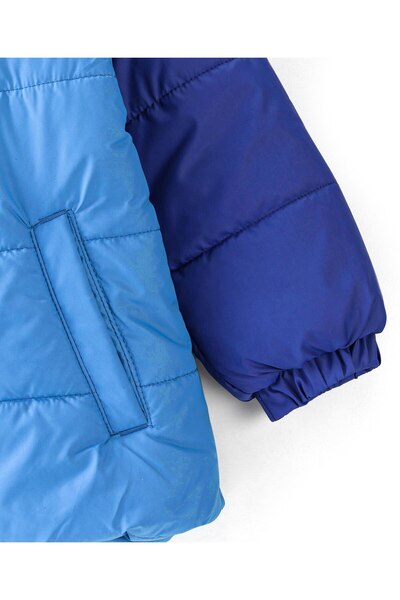 Babyhug Babyhug Full Sleeves Hooded & Padded Jacket Text Embroidery- Blue