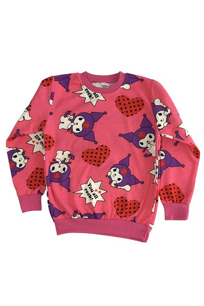 Arya Nisa Kids Girls Two Thread Raster Pink-Purple Kuromi Heart Pattern Long Sleeve Pajamas Set