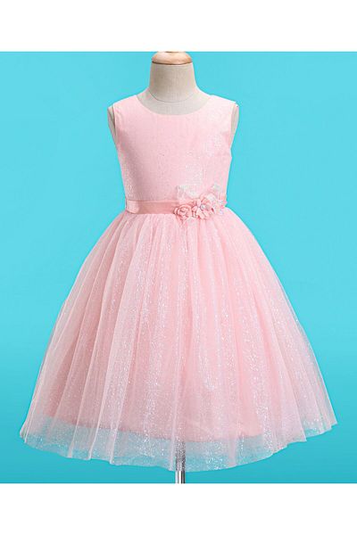 Babyhug Woven Sleeveless Glittery Party Frock - Blush Pink