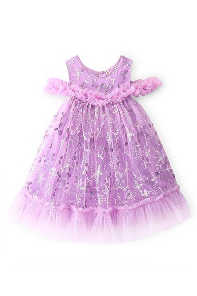 Babyhug Babyhug Woven Sleeveless A Line Party Frock With Floral & Corsage - Lavender