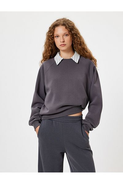 Koton Oversize Crew Neck Long Sleeve Ribbed Ribbed Sweatshirt