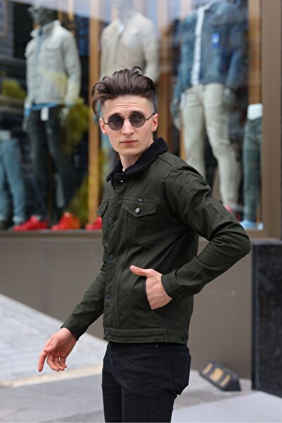 WKM Ανδρικό μαύρο τζιν μπουφάν με λευκή γούνα εσωτερικά