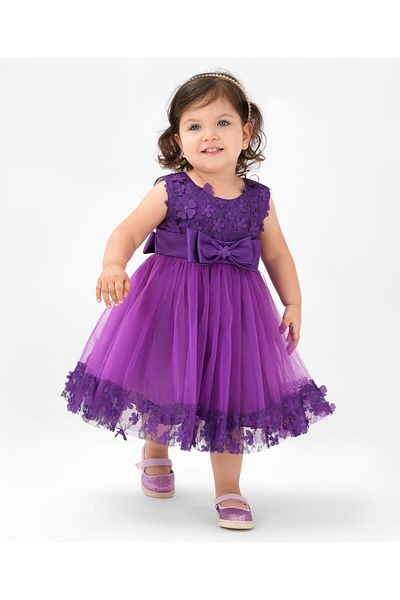 Kookie Kids Floral Applique Party Dress - Purple