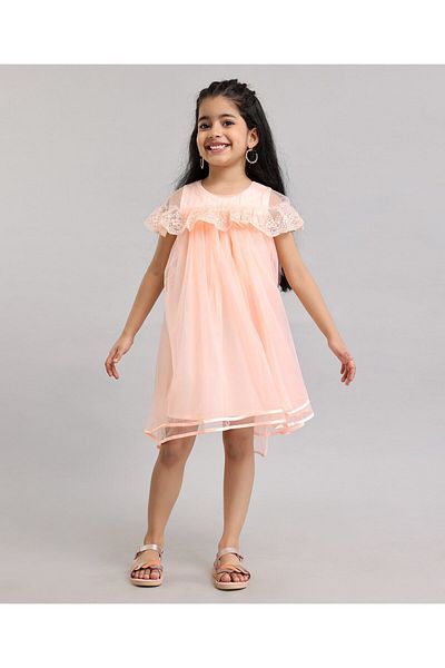 Babyhug Babyhug Cape Sleeves Solid Color Party Wear Frock - Peach