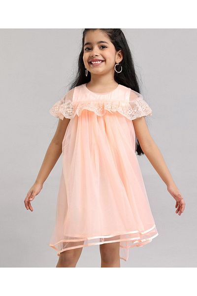 Babyhug Babyhug Cape Sleeves Solid Color Party Wear Frock - Peach