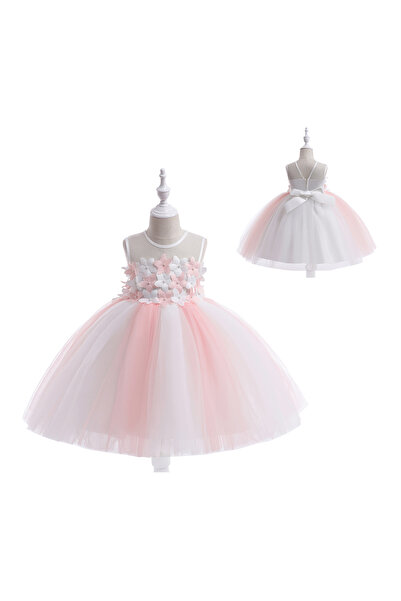 Kookie Kids فستان حفلات مزين بالزهور من كوكي كيدز - أبيض ووردي