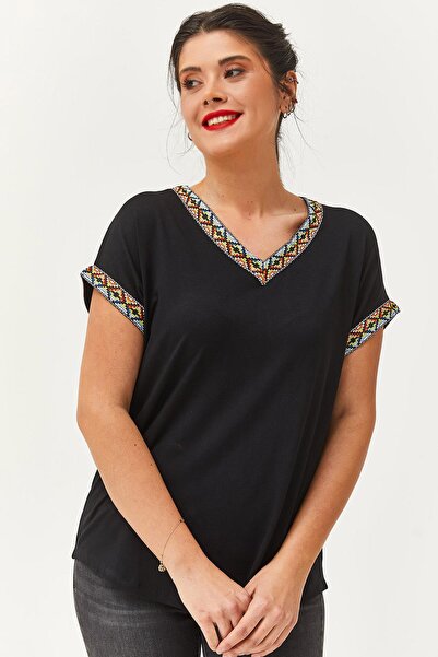 Ebsumu Women's Plus Size Colorful Embroidered Blouse with Sleeves and Collar