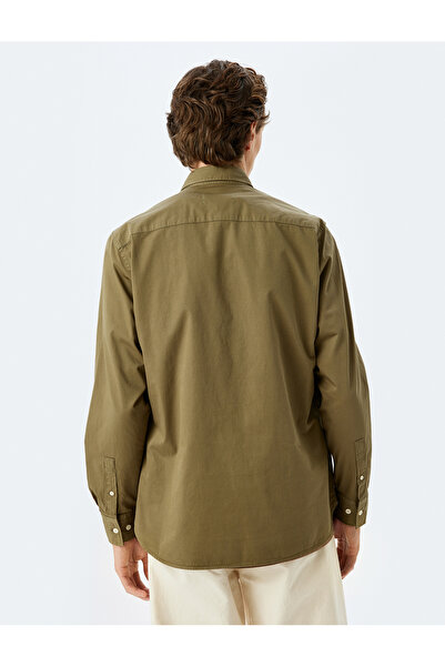 Koton Basic-Hemd mit langen Ärmeln, halb Italienischem Kragen, Knopfleiste, Baumwolle, reguläre Passform