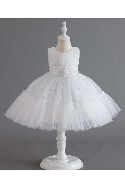 Kookie Kids Flower Applique & Sequin Party Dress - Off White
