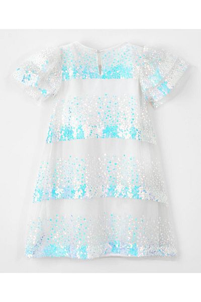 Primo Gino Primo Gino Sequins Embellished Short Sleeves Dress - Light Blue & White