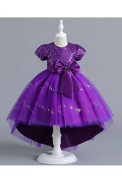 Kookie Kids Sequin Embellished Party Dress - Purple