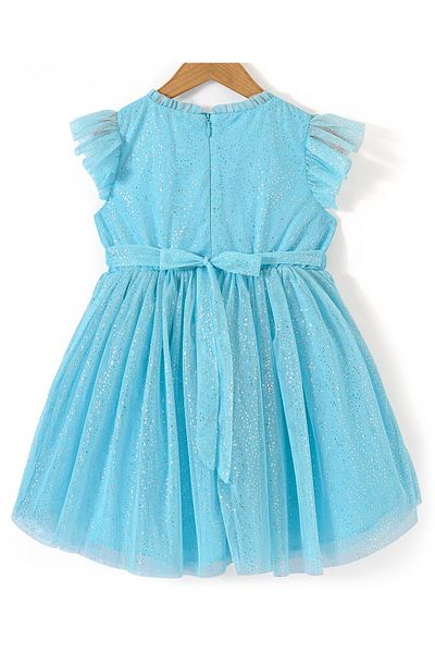 Babyhug Babyhug Sleeveless Yoke Embroidered Party Frock - Aqua Blue