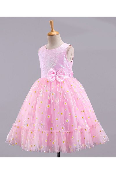 Babyhug Sleeveless Party Wear Sequin Embroidery Gown - Pink
