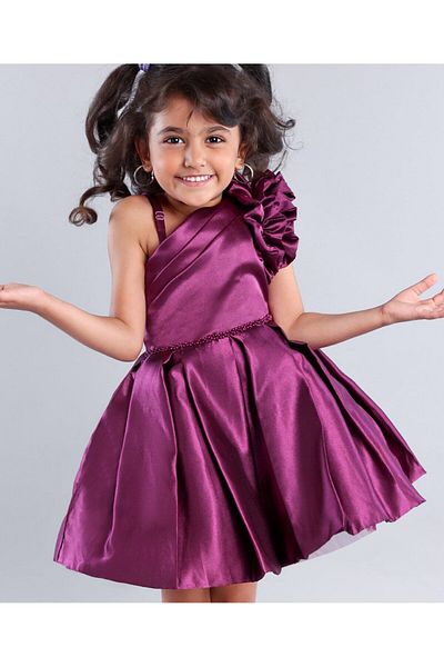 Babyhug Babyhug Party Frock with Floral Corsage - Purple