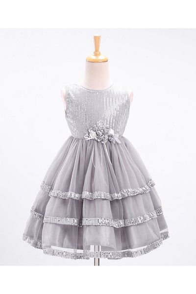 Babyhug Sequined Party Frock - Grey