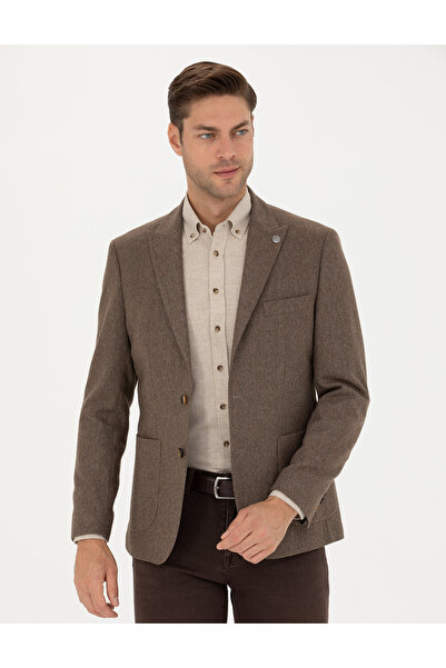 Pierre Cardin Kahverengi Yün Karışımlı Slim Fit Ceket 50274205-VR029