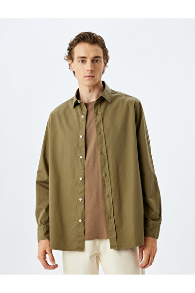 Koton Basic-Hemd mit langen Ärmeln, halb Italienischem Kragen, Knopfleiste, Baumwolle, reguläre Passform