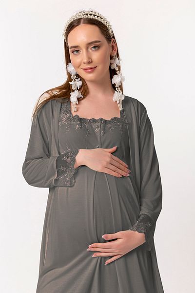 ByLohusa طقم ثوب نوم للحوامل مع ثوب صباحي مدخن من Effortt
