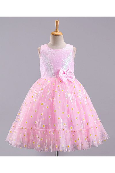 Babyhug Sleeveless Party Wear Sequin Embroidery Gown - Pink